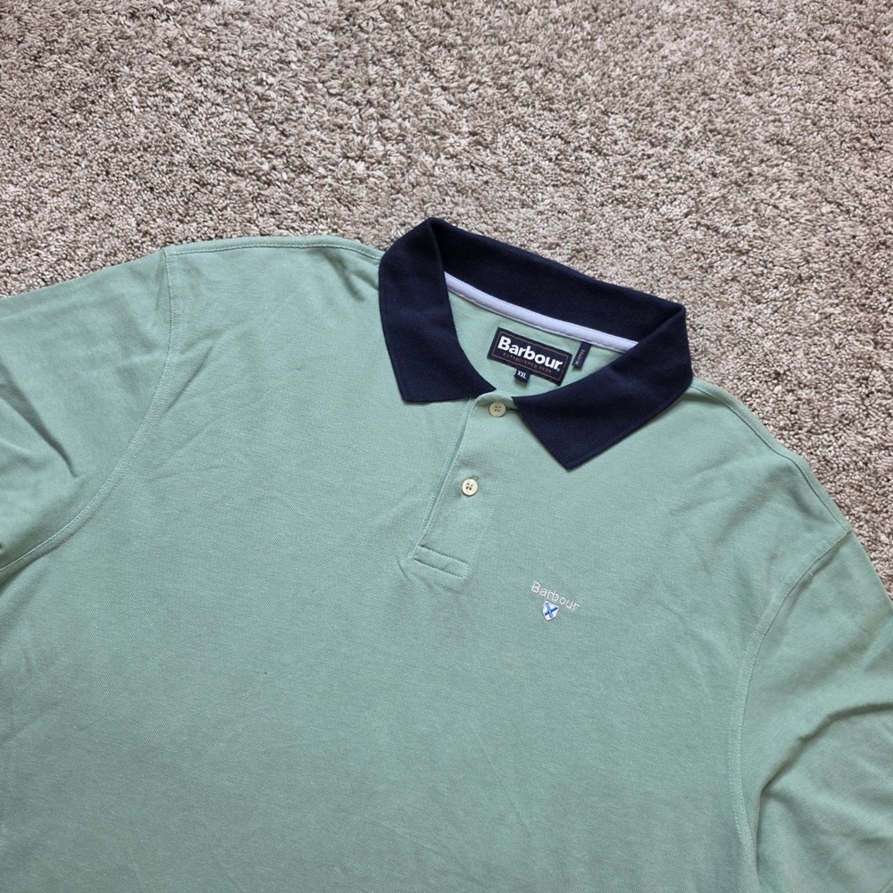 Barbour Polo Shirt Mens XXL Green Cotton Pique Casual Preppy Classic Fit Adult